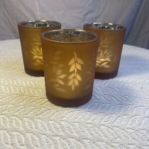 Bath Body Works  AMBER LEAVES DANCING VOTIVE GLASS CANDLE HOLDER LUMINARY